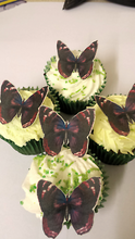 Load image into Gallery viewer, 12 Precut Edible Deep Purple Butterflies for cakes and cupcake toppers
