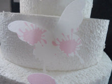 Load image into Gallery viewer, 8 precut edible Large B Pink Paint Splat Butterfly Wedding,Birthday cake toppers
