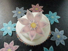 Load image into Gallery viewer, 12 PRECUT Edible Pastel Star Flowers wafer/rice paper cake/cupcake toppers

