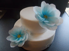Load image into Gallery viewer, 2 Extra Large edible wafer/rice paper blue Lotus Style flower cake topper
