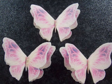 Load image into Gallery viewer, 12 PRECUT Double Cream/pink/lilac Edible wafer paper Butterflies cupcake toppers

