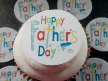 Load image into Gallery viewer, 12 PRECUT Edible Father/Dad Day wafer/rice paper cake/cupcake toppers (3)
