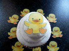 Load image into Gallery viewer, 24 small Precut Edible Easter Chicken wafer/rice paper cupcake/cake toppers
