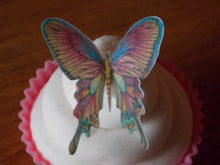 Load image into Gallery viewer, 12 PRECUT Edible Pastel Mosiac wafer/rice paper Butterflies cake/cupcake toppers
