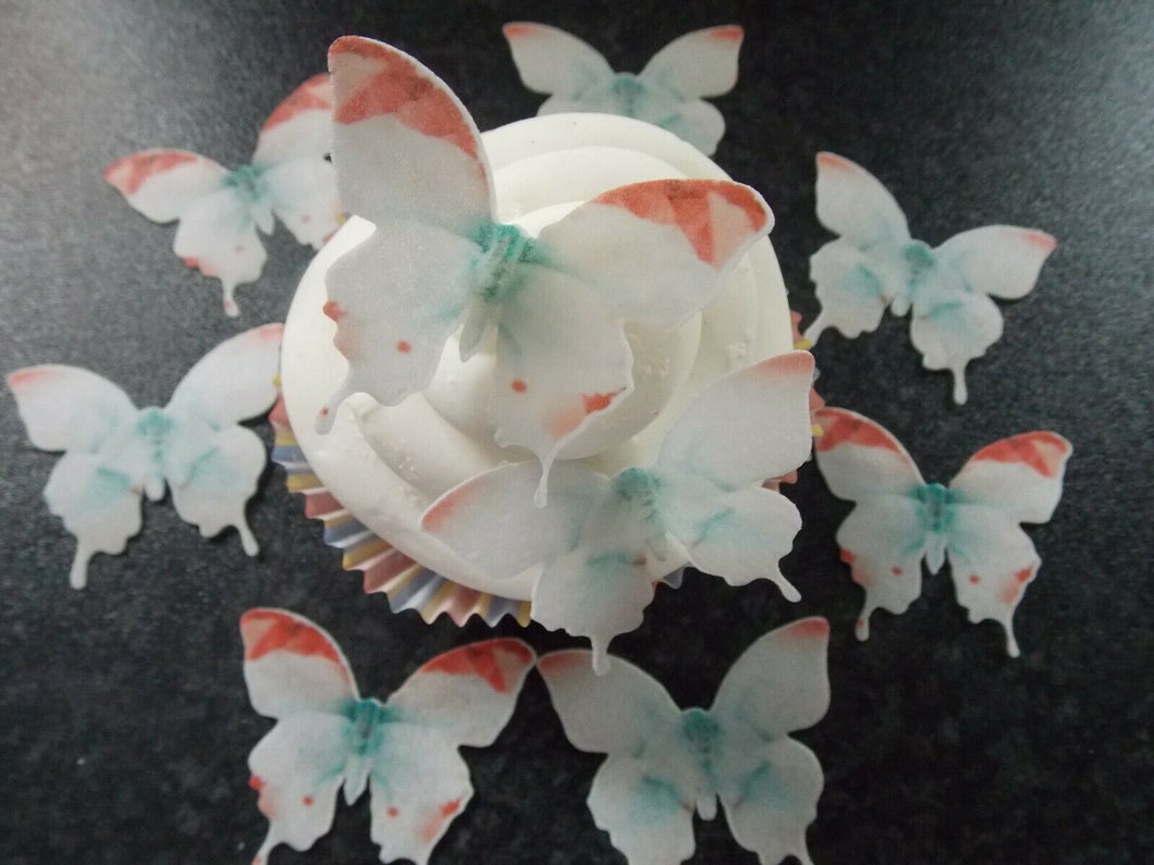 12 PRECUT Edible white and Red Butterflies wafer paper cake/cupcake toppers(h)