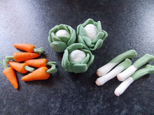 Load image into Gallery viewer, Edible Peter or Flopsy Rabbit and Vegetables fondant cake/cupcake toppers
