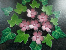 Load image into Gallery viewer, 24 small edible wafer paper flowers with leaves for cakes/cupcakes (2)
