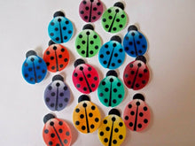 Load image into Gallery viewer, 16 PRECUT edible wafer/rice paper Colourful Ladybugs cake/cupcake toppers
