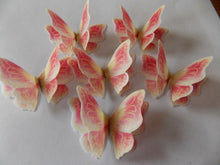 Load image into Gallery viewer, 12 PRECUT Double Pink/yellow Edible wafer paper Butterflies cake/cupcake toppers
