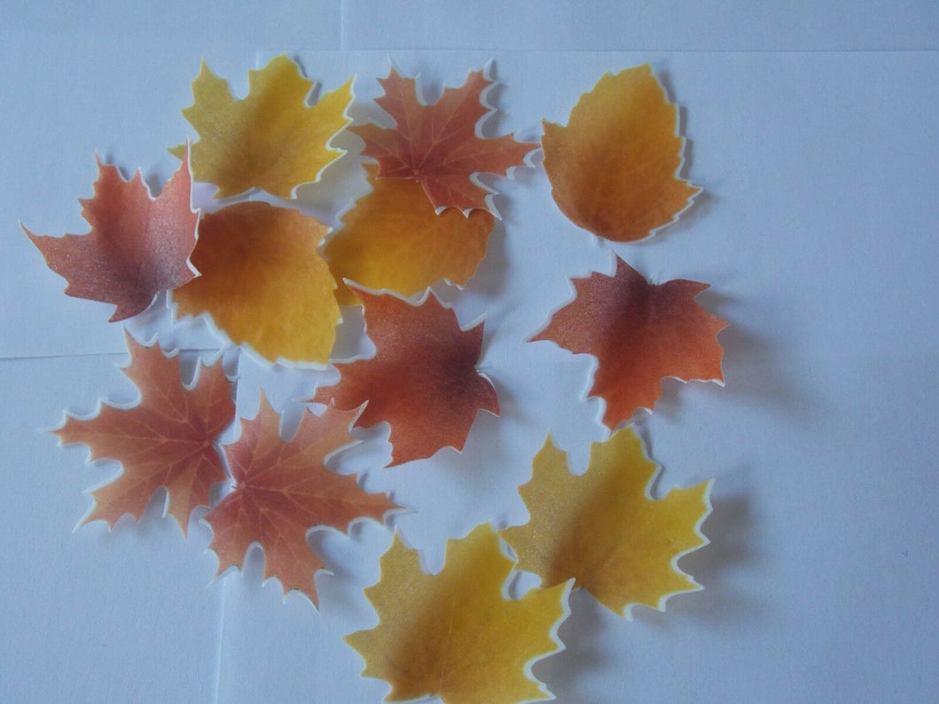 12 PRECUT Edible paper Autumn Leaves cake/cupcake toppers