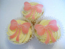 Load image into Gallery viewer, 12 Pink Bows Edible wafer/rice paper Butterflies cake/cupcake toppers PRECUT
