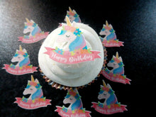Load image into Gallery viewer, 12 PRECUT Edible Birthday Unicorn wafer paper cake/cupcake toppers
