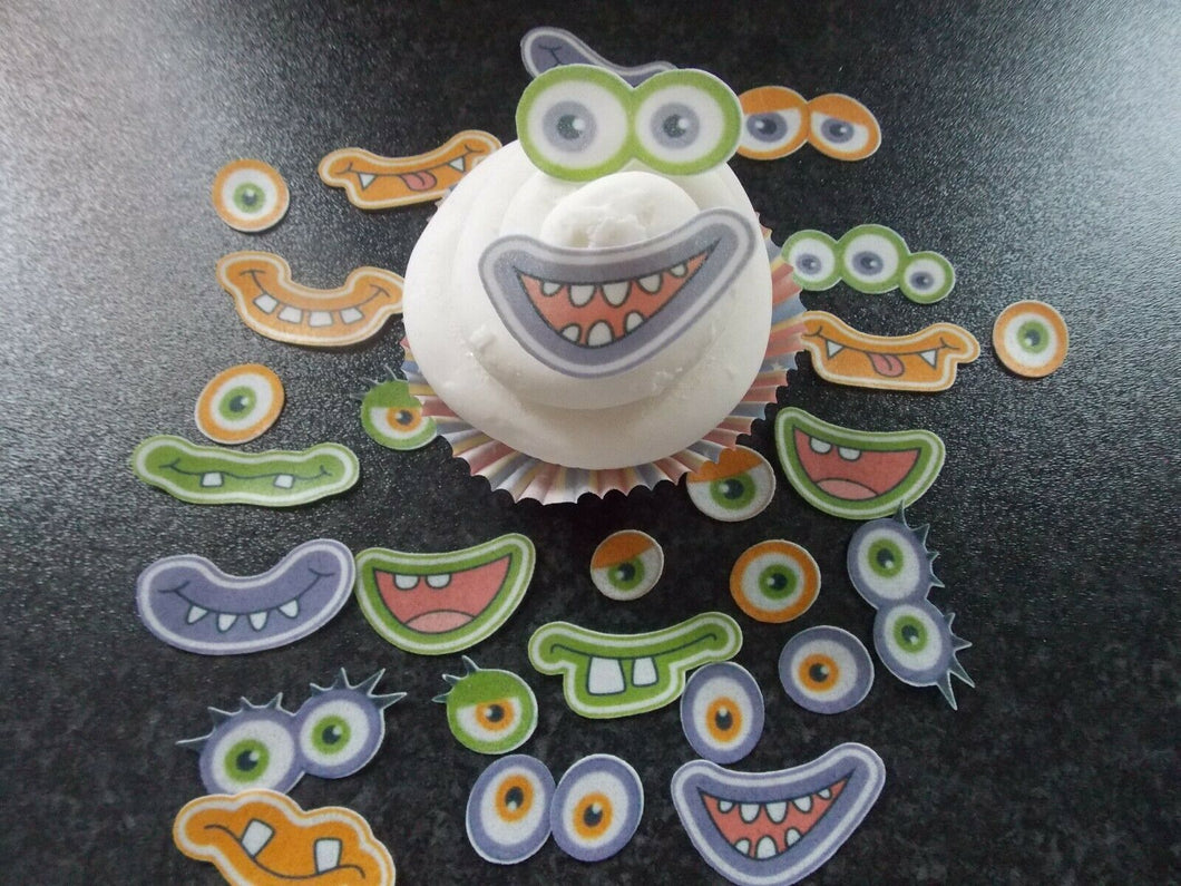 12 Sets of Edible wafer Paper Monster Faces (boys) cake/cupcake toppers