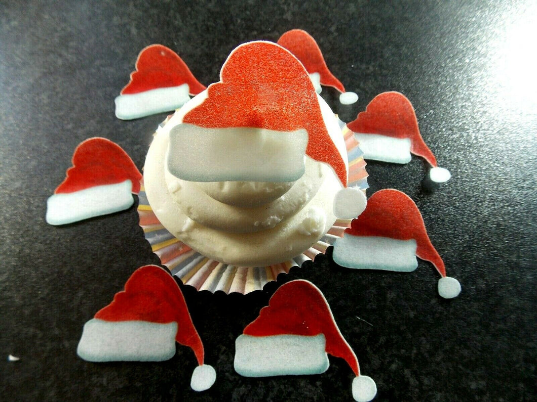 12 PRECUT Edible Christmas/xmas santa hat wafer paper cake/cupcake toppers