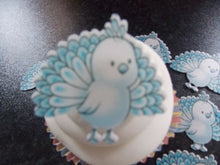Load image into Gallery viewer, 12 PRECUT Edible Blue Peacock wafer/rice paper cake/cupcake toppers
