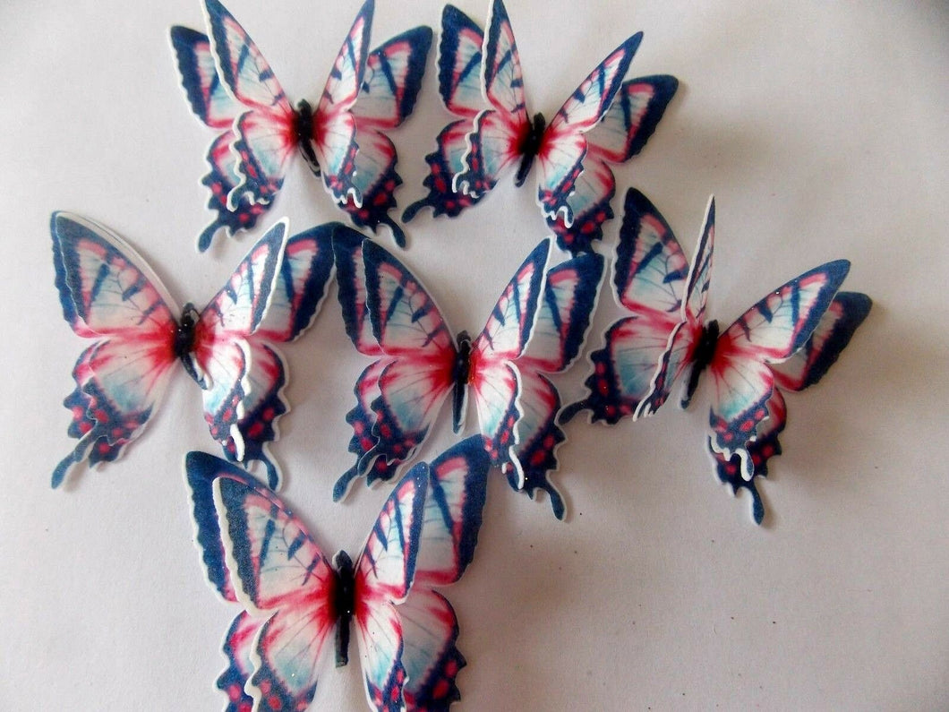 12 PRECUT Double Red and Blue Edible paper Butterflies cake/cupcake toppers