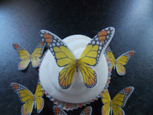 Load image into Gallery viewer, 12 PRECUT Yellow Butterflies Edible wafer/rice paper cupcake toppers (E)
