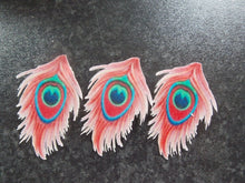 Load image into Gallery viewer, 17 Piece Edible Pink Peacock body and feathers wafer/rice paper cake toppers
