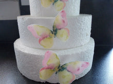 Load image into Gallery viewer, 8 Precut edible Large Pink and Yellow Butterflies Wedding,Birthday cake toppers

