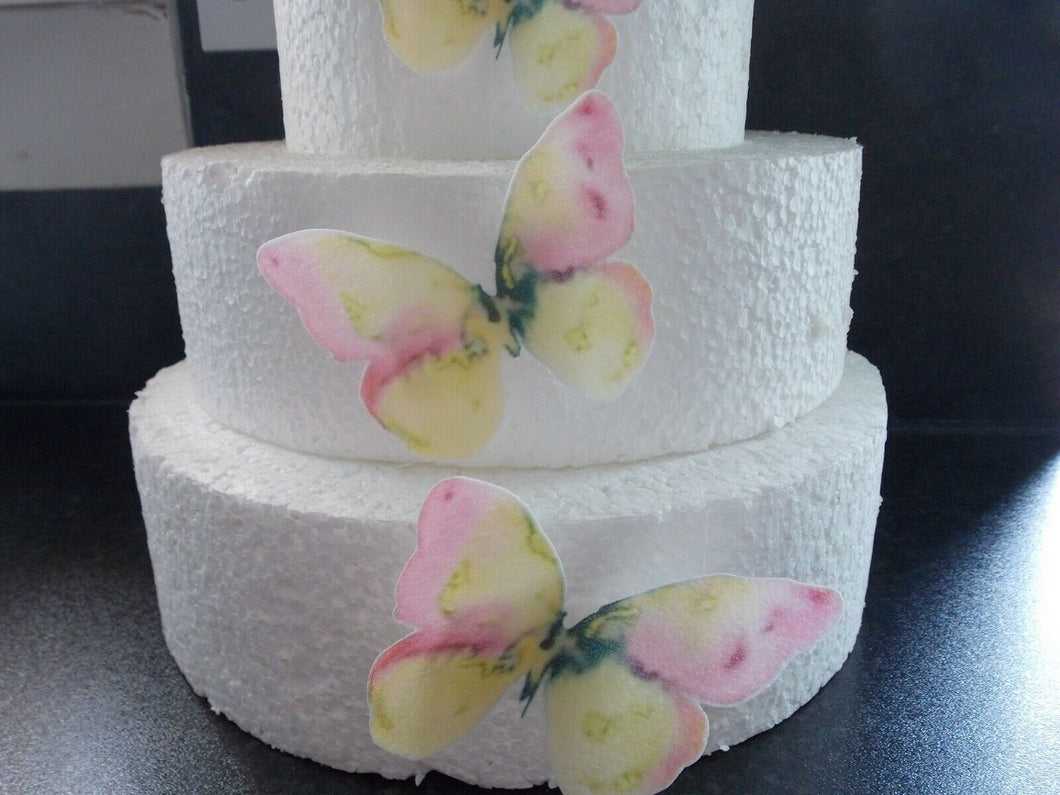 8 Precut edible Large Pink and Yellow Butterflies Wedding,Birthday cake toppers