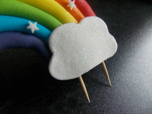 Load image into Gallery viewer, Edible Rainbow with stars and clouds fondant cake topper
