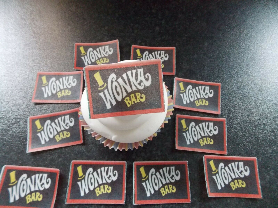 12 PRECUT Wonkas Chocolate Bar edible wafer/rice paper cake/cupcake toppers