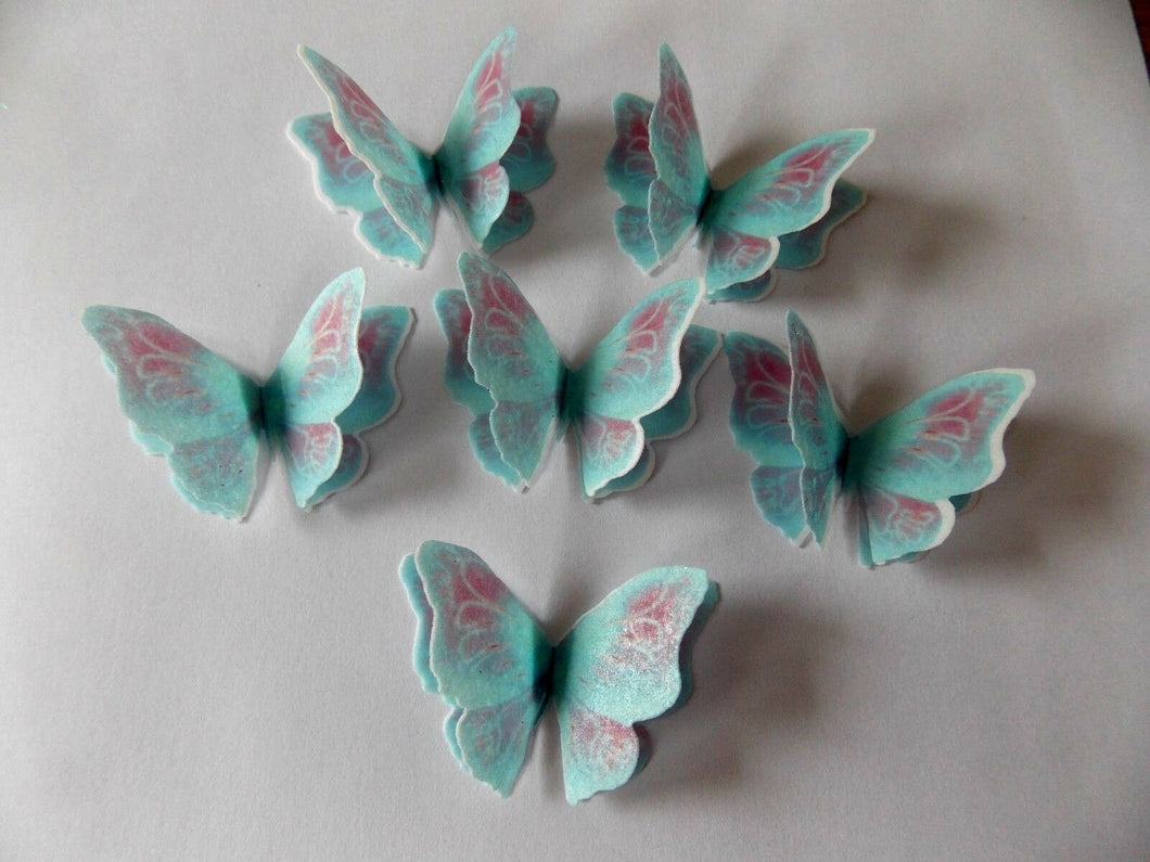 12 PRECUT Double Blue Edible wafer paper Butterflies cake/cupcake toppers (1)