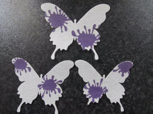 Load image into Gallery viewer, 8 Precut edible Large Purple Paint Splat Butterfly Wedding,Birthday cake toppers
