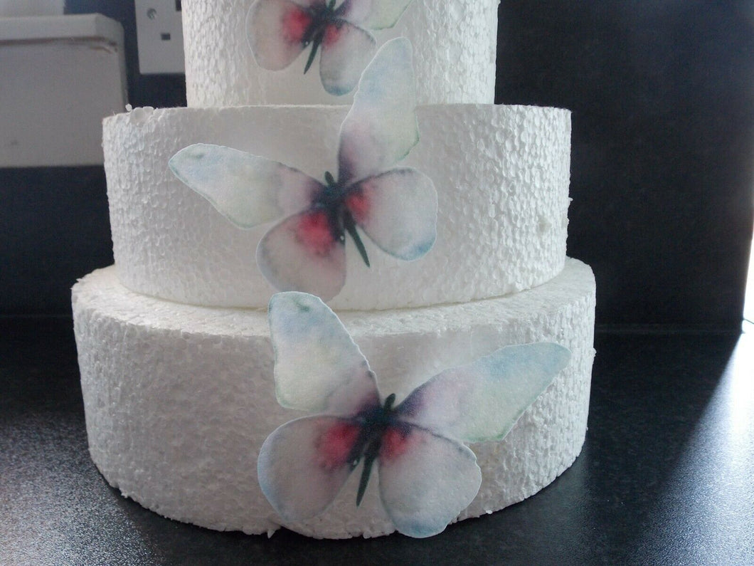 8 Precut edible Large Pink/Blue/Green Butterflies Wedding,Birthday cake toppers