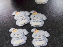 Load image into Gallery viewer, 12 PRECUT Edible Lilac Rabbit/Bunny Easter wafer/rice paper cake/cupcake toppers
