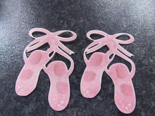 Load image into Gallery viewer, 12 PRECUT Edible Pink Ballet Shoes wafer/rice paper cake/cupcake toppers
