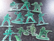 Load image into Gallery viewer, 12 PRECUT  Edible Toy Soldiers wafer/rice paper cake/cupcake toppers

