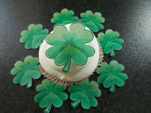 Load image into Gallery viewer, 12 PRECUT Edible Four Leaf Clover/Lucky wafer/rice paper cake/cupcake toppers
