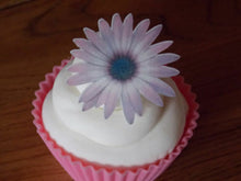 Load image into Gallery viewer, 12 PRECUT Edible Pink and Purple Daisy wafer/rice paper cake/cupcake toppers
