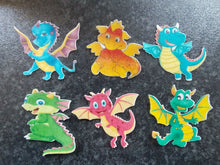 Load image into Gallery viewer, 12 PRECUT Edible Colourful Dragons wafer/rice paper cake/cupcake toppers
