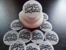 Load image into Gallery viewer, 12 PRECUT Birthday Disc black Edible wafer/rice paper cake/cupcake toppers
