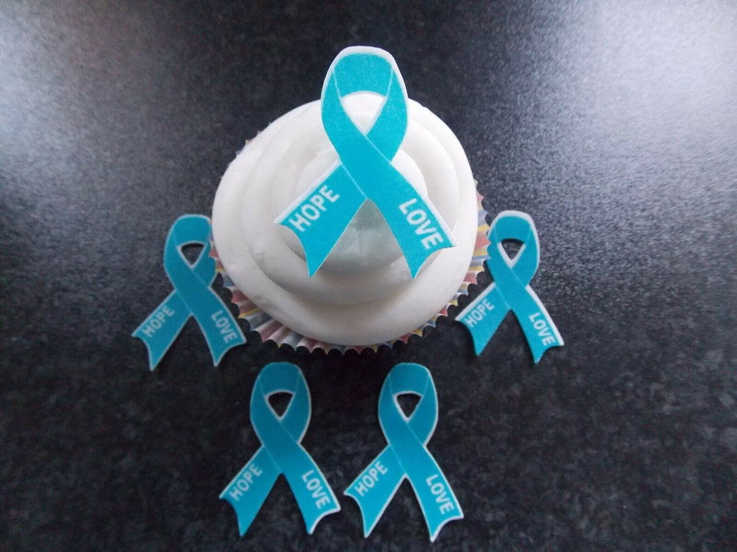 12 PRECUT Edible L Blue Prostate Cancer ribbon wafer paper cake/cupcake topper