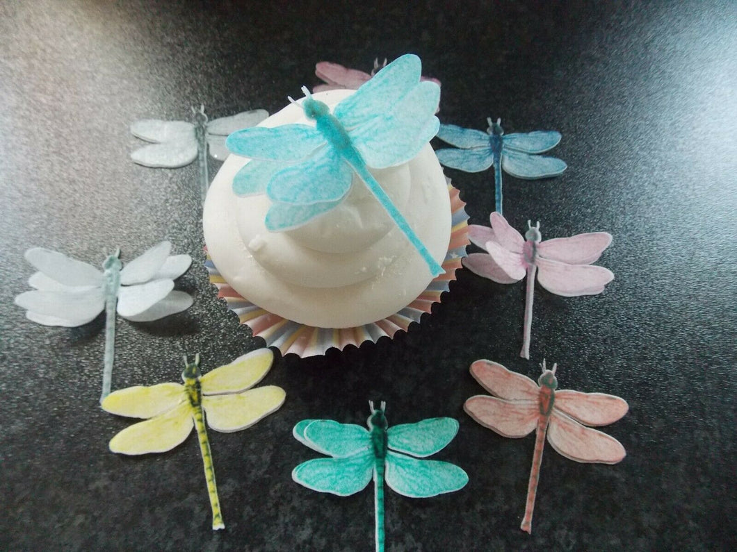 12 3d Edible wafer Paper Dragonflies for cake/cupcake toppers