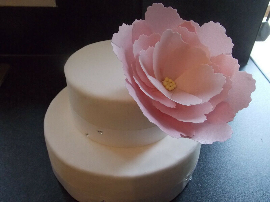 1 Extra Large edible wafer/rice paper pink peony rose flower cake topper