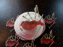 Load image into Gallery viewer, 12 PRECUT Edible Scottish Bagpipes wafer/rice paper cake/cupcake toppers
