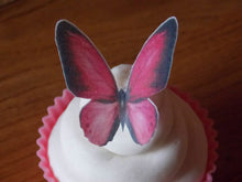 Load image into Gallery viewer, 12 PRECUT Edible Fushia pink wafer/rice paper Butterflies cake/cupcake toppers
