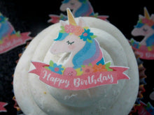Load image into Gallery viewer, 12 PRECUT Edible Birthday Unicorn wafer paper cake/cupcake toppers
