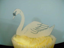 Load image into Gallery viewer, 12 PRECUT Edible wafer/rice paper SWANS cake/cupcake toppers wedding/birthday
