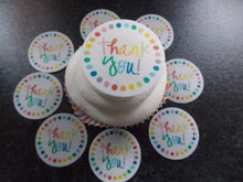 Load image into Gallery viewer, 12 PRECUT Edible Thank you Discs wafer/rice paper cake/cupcake toppers (2)
