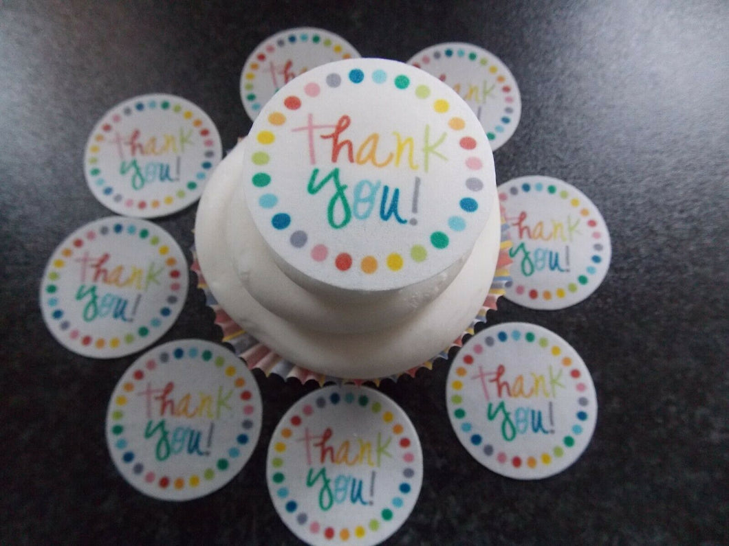 12 PRECUT Edible Thank you Discs wafer/rice paper cake/cupcake toppers (2)