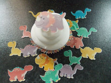 Load image into Gallery viewer, 16 PRECUT Pastel colour Dinosaurs edible wafer/rice paper cake/cupcake toppers

