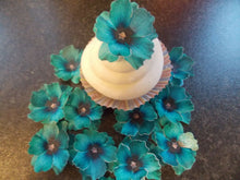 Load image into Gallery viewer, 12 x 3D Edible Teal (a) flowers wafer/rice paper cake/cupcake toppers
