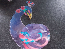 Load image into Gallery viewer, 17 Piece Edible Purple Peacock body and feathers wafer/rice paper cake toppers
