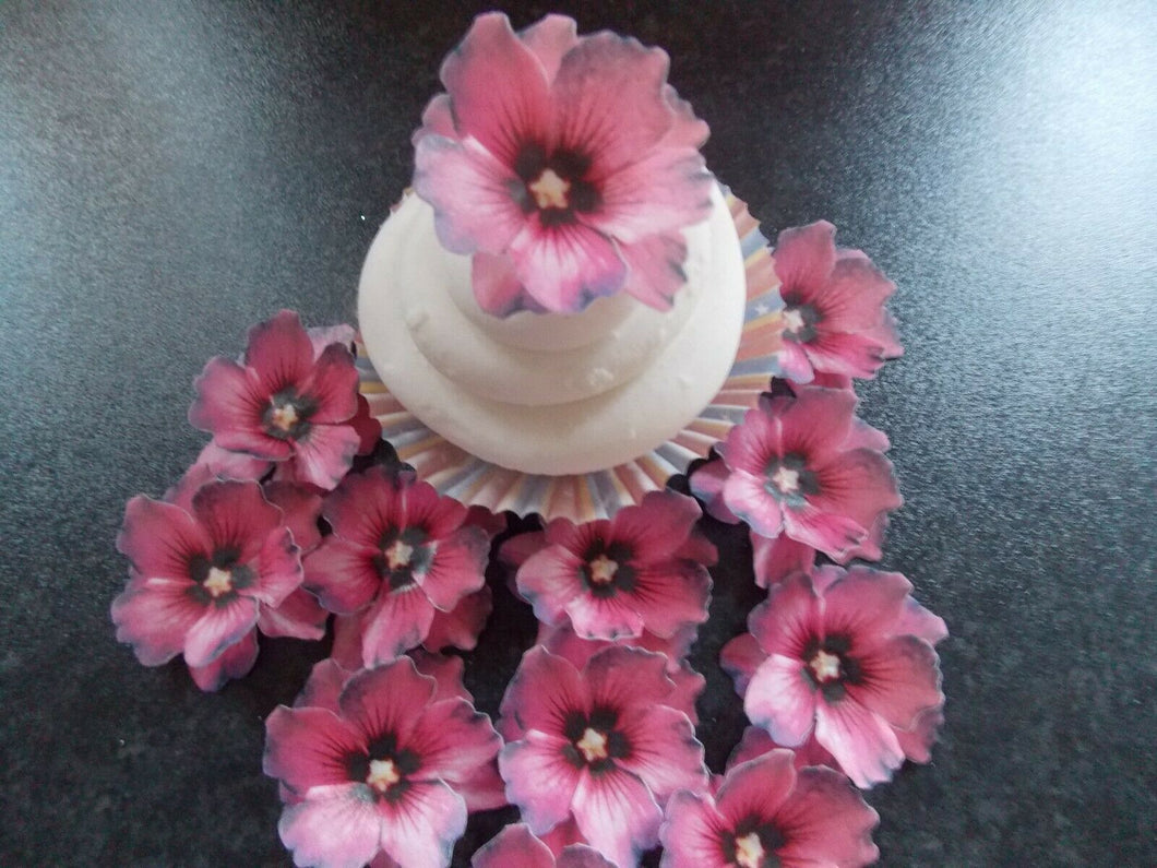 12 x 3D Edible Pink and Purple (a) flowers wafer/rice paper cake/cupcake toppers