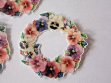 Load image into Gallery viewer, 12 PRECUT Edible Pansy Wreath Flowers wafer/rice paper cake/cupcake toppers
